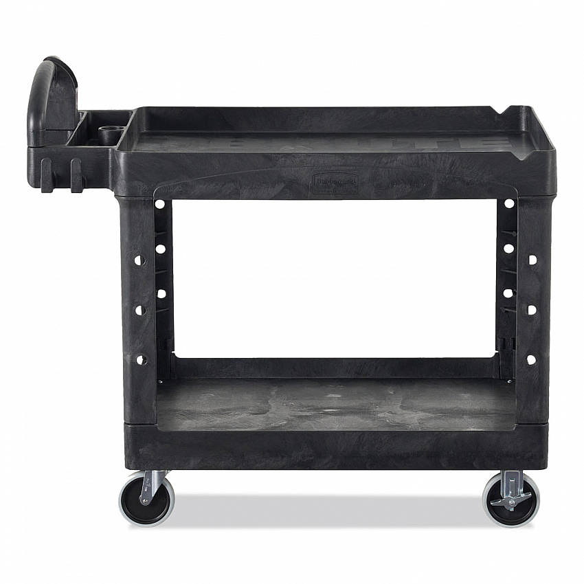 BRUTE Heavy-Duty Utility Cart with Lipped Shelves, Plastic, 2 Shelves, 500 lb Capacity, 17.13" x 38.5" x 38.88", Black (450088BK)