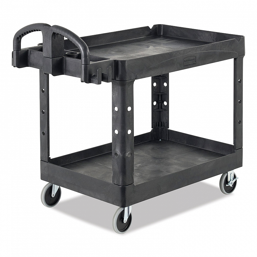 BRUTE Heavy-Duty Utility Cart with Lipped Shelves, Plastic, 2 Shelves, 500 lb Capacity, 25.88" x 45.25" x 37.13", Black (452010BLA)