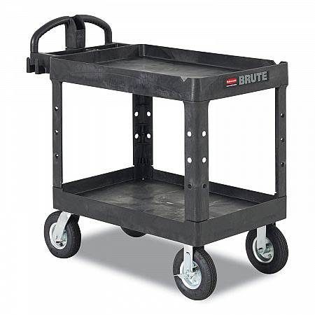 BRUTE Heavy-Duty Utility Cart with Lipped Shelves, Plastic, 2 Shelves, 500 lb Capacity, 25.88