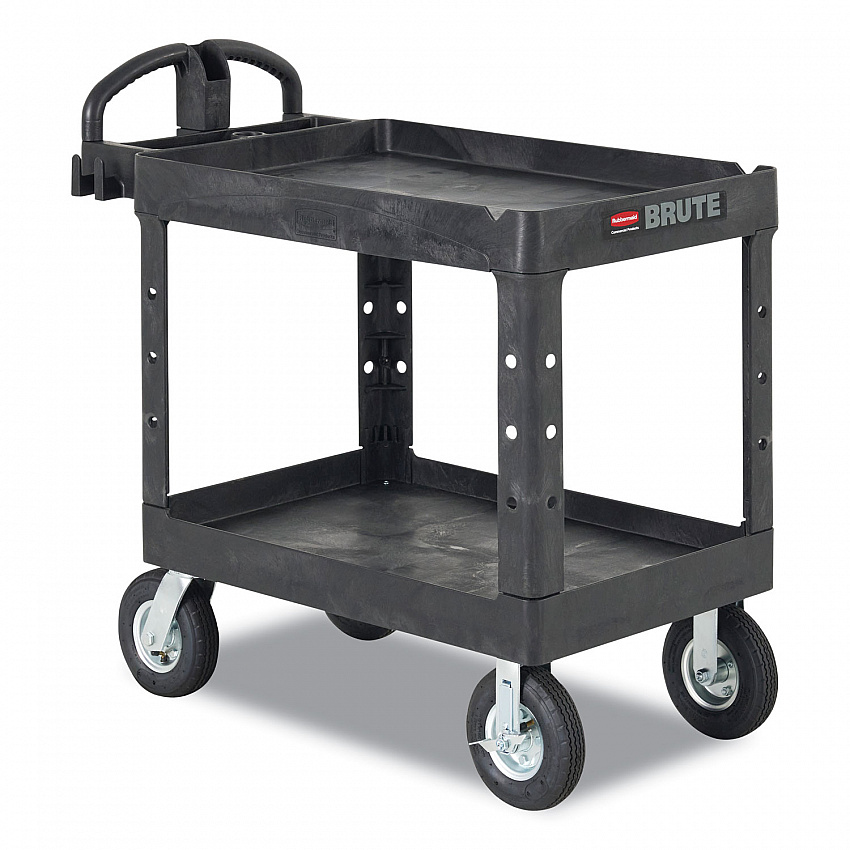 BRUTE Heavy-Duty Utility Cart with Lipped Shelves, Plastic, 2 Shelves, 500 lb Capacity, 25.88" x 45.25" x 37.13", Black (452010BLA)