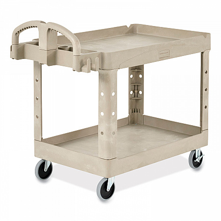 BRUTE Heavy-Duty Utility Cart with Lipped Shelves, Plastic, 2 Shelves, 500 lb Capacity, 25.9