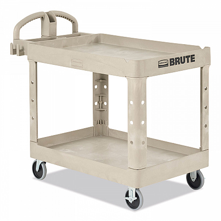 BRUTE Heavy-Duty Utility Cart with Lipped Shelves, Plastic, 2 Shelves, 500 lb Capacity, 25.9