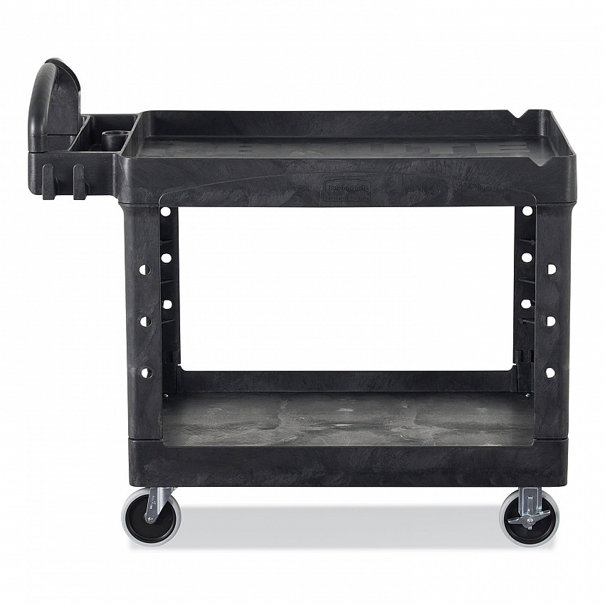 BRUTE Heavy-Duty Utility Cart with Lipped Shelves, Plastic, 2 Shelves, 500 lb Capacity, 25.9" x 45.2" x 32.2",  Black (452088BK)