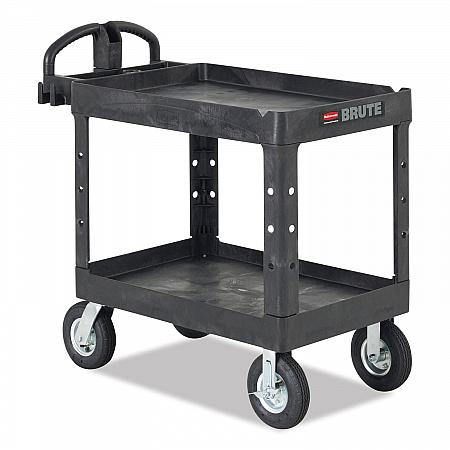 BRUTE Heavy-Duty Utility Cart with Lipped Shelves, Plastic, 2 Shelves, 500 lb Capacity, 25.9