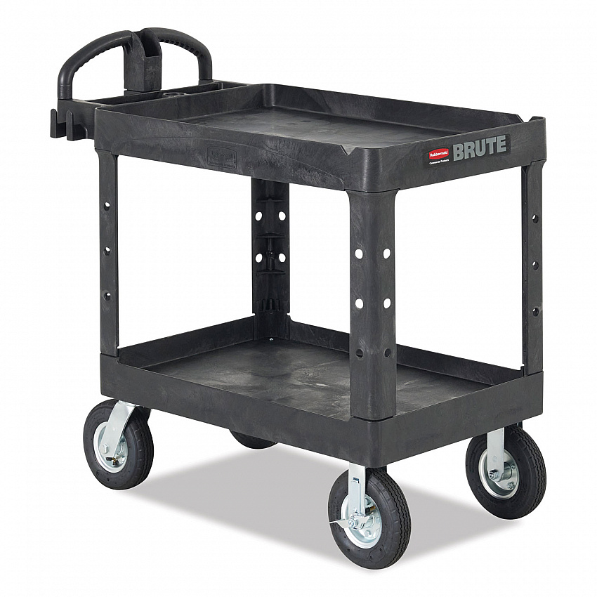 BRUTE Heavy-Duty Utility Cart with Lipped Shelves, Plastic, 2 Shelves, 500 lb Capacity, 25.9" x 45.2" x 32.2",  Black (452088BK)