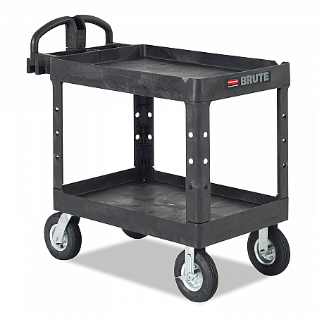 BRUTE Heavy-Duty Utility Cart with Lipped Shelves, Plastic, 2 Shelves, 750 lb Capacity, 25.25