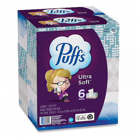 Ultra Soft Facial Tissue, 2-Ply, White, 124 Sheets/Box, 6 Boxes/Pack, 4 Packs/Carton (35554)
