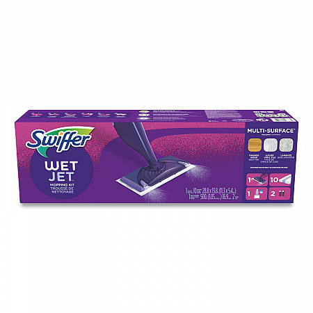WetJet Mop Starter Kit with 10 Pads and 1 Cleaner, 11.3 x 5.4 Head, Silver Handle (49886)