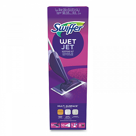 WetJet Mop Starter Kit with 10 Pads and 1 Cleaner, 11.3 x 5.4 Head, Silver Handle (49886)