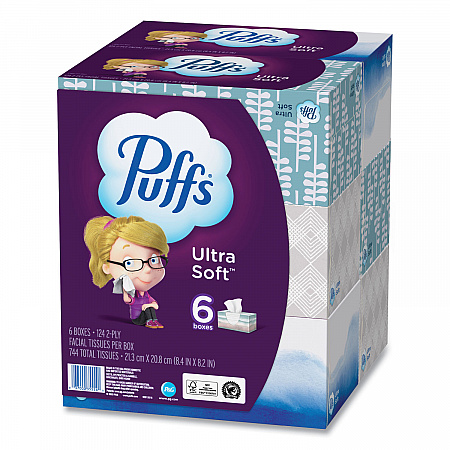Ultra Soft Facial Tissue, 2-Ply, White, 124 Sheets/Box, 6 Boxes/Pack, 4 Packs/Carton (35554)