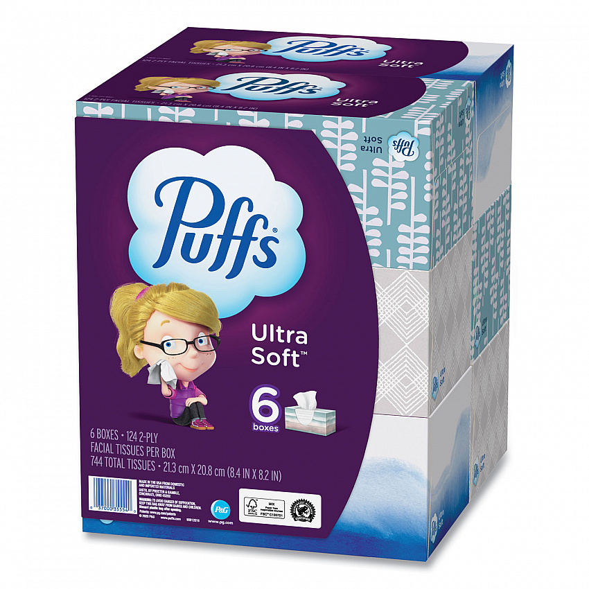 Ultra Soft Facial Tissue, 2-Ply, White, 124 Sheets/Box, 6 Boxes/Pack, 4 Packs/Carton (35554)