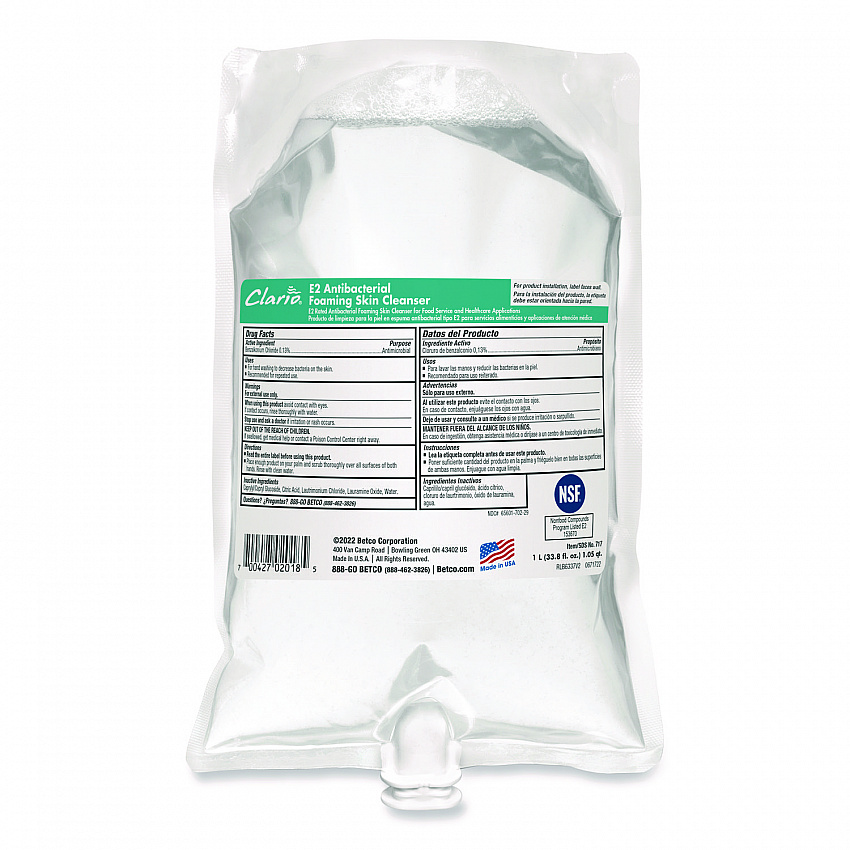 E2 Antibacterial Foaming Skin Cleanser Refill, Fragrance-Free, 1,000 mL, 6/Carton (7172900)