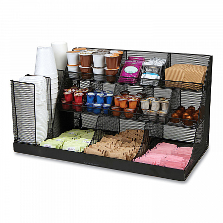 Network Collection 14-Compartment Coffee Cup and Condiment Countertop Organizer, 11.61 x 23.9 x 12.76, Black (CMG2MESHBLK)
