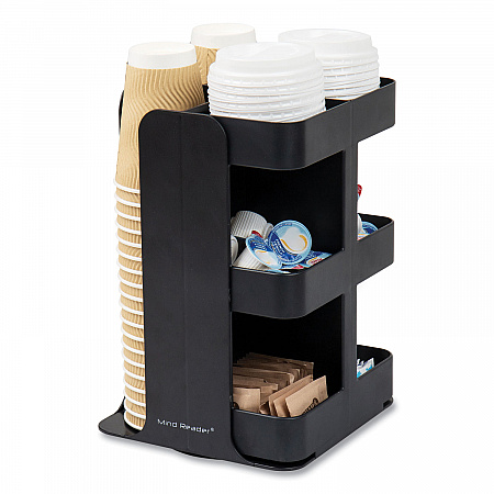 Anchor Collection 8-Compartment Coffee Cup, Lid, and Condiment Carousel Countertop Organizer, 8 x 8 x 12, Black (CUPOSPINBLK)