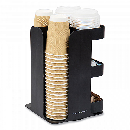 Anchor Collection 8-Compartment Coffee Cup, Lid, and Condiment Carousel Countertop Organizer, 8 x 8 x 12, Black (CUPOSPINBLK)