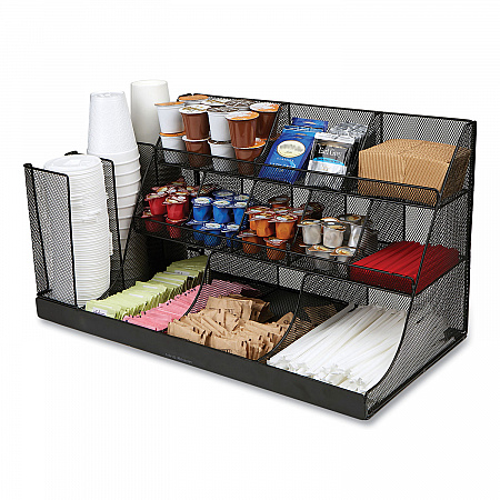 Network Collection 14-Compartment Coffee Cup and Condiment Countertop Organizer, 11.61 x 23.9 x 12.76, Black (CMG2MESHBLK)