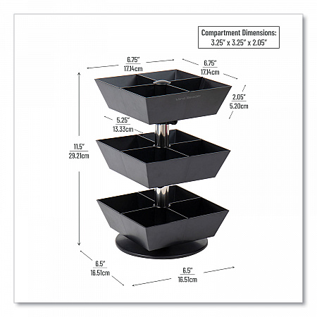 Anchor Collection 3-Tier 12-Compartment Tea and Condiment Carousel Countertop Organizer, 6.75 x 6.75 x 11.5, Black (TEASWIV3TBLK)