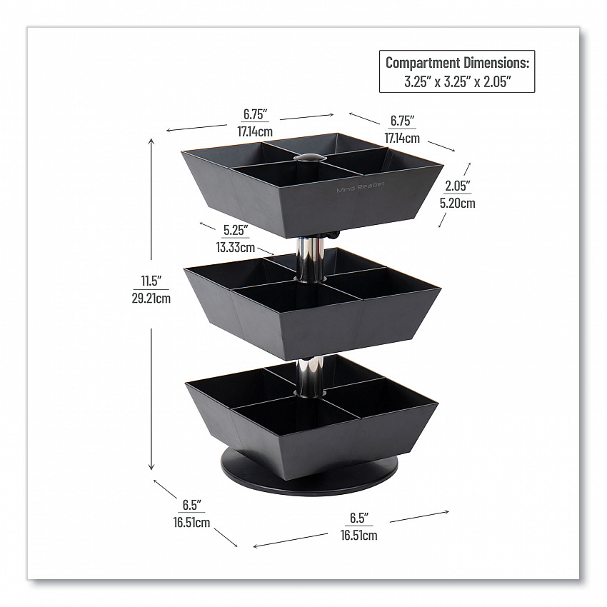 Anchor Collection 3-Tier 12-Compartment Tea and Condiment Carousel Countertop Organizer, 6.75 x 6.75 x 11.5, Black (TEASWIV3TBLK)