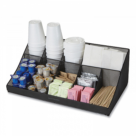 Network Collection 11-Compartment Coffee Cup and Condiment Countertop Organizer, 9.5 x 17.88 x 6.63, Black (COMORGMESHBL)