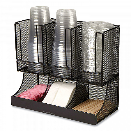 Network Collection 2-Tier 6-Compartment Coffee Cup and Condiment Countertop Organizer, 5 x 13 x 11.5, Black (UPMESHBLK)