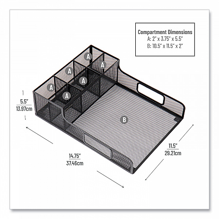 Network Collection Utensil, Napkin and Plate Countertop Organizer, 11.5 x 14.75 x 5.5, Metal, Black (PSNAMESHBLK)