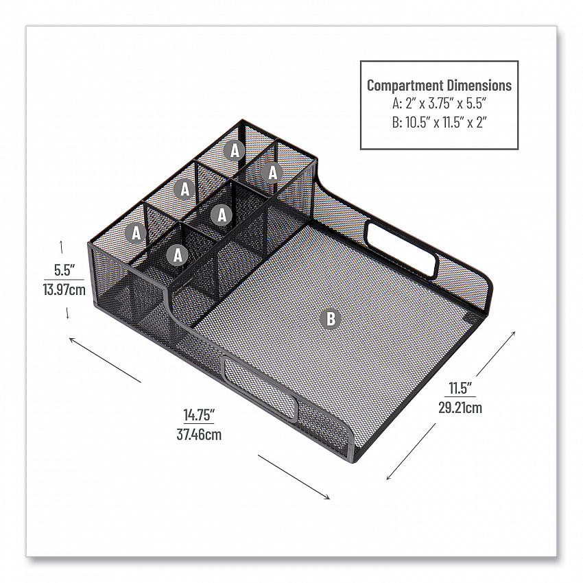 Network Collection Utensil, Napkin and Plate Countertop Organizer, 11.5 x 14.75 x 5.5, Metal, Black (PSNAMESHBLK)