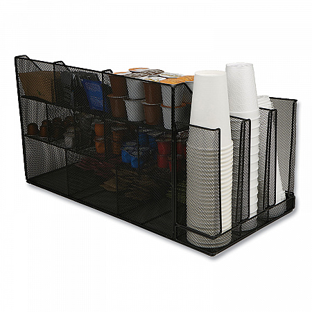 Network Collection 14-Compartment Coffee Cup and Condiment Countertop Organizer, 11.61 x 23.9 x 12.76, Black (CMG2MESHBLK)