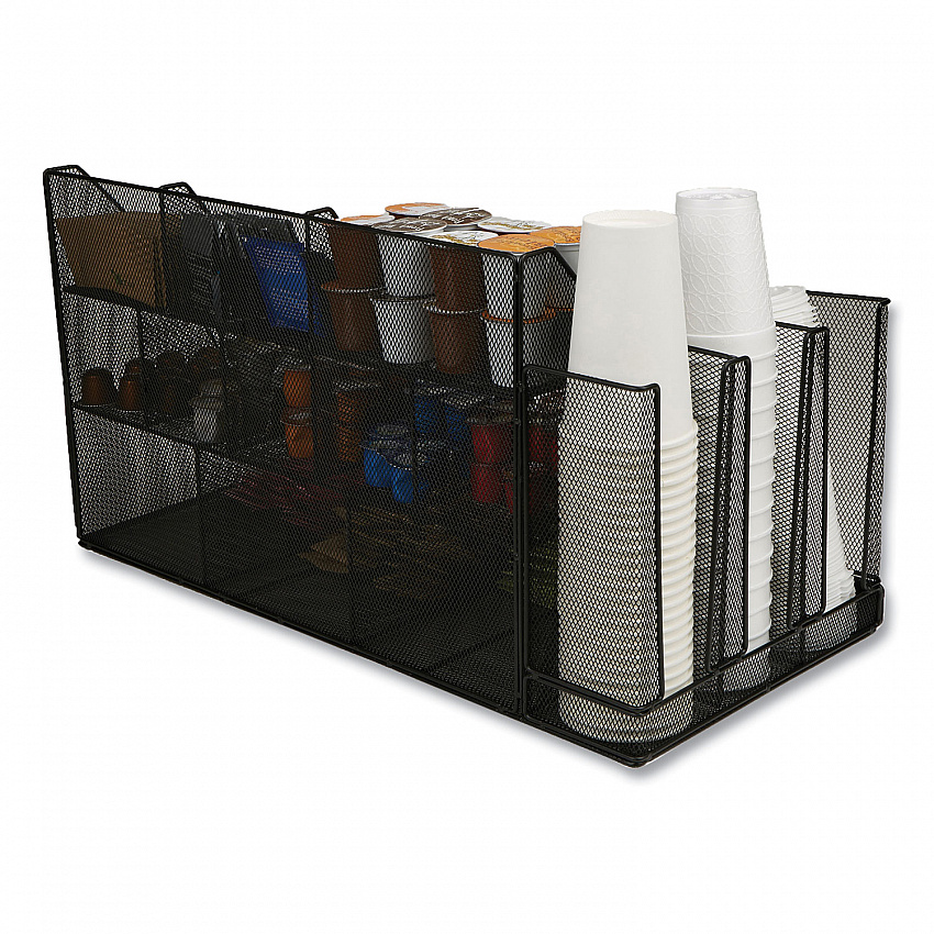 Network Collection 14-Compartment Coffee Cup and Condiment Countertop Organizer, 11.61 x 23.9 x 12.76, Black (CMG2MESHBLK)