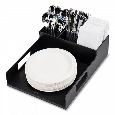 Network Collection Utensil, Napkin and Plate Countertop Organizer, 15.2 x 11.5 x 4.45, Plastic, Black (PSNAPUTBLK)