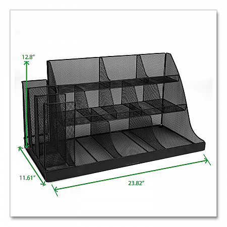 Network Collection 14-Compartment Coffee Cup and Condiment Countertop Organizer, 11.61 x 23.9 x 12.76, Black (CMG2MESHBLK)