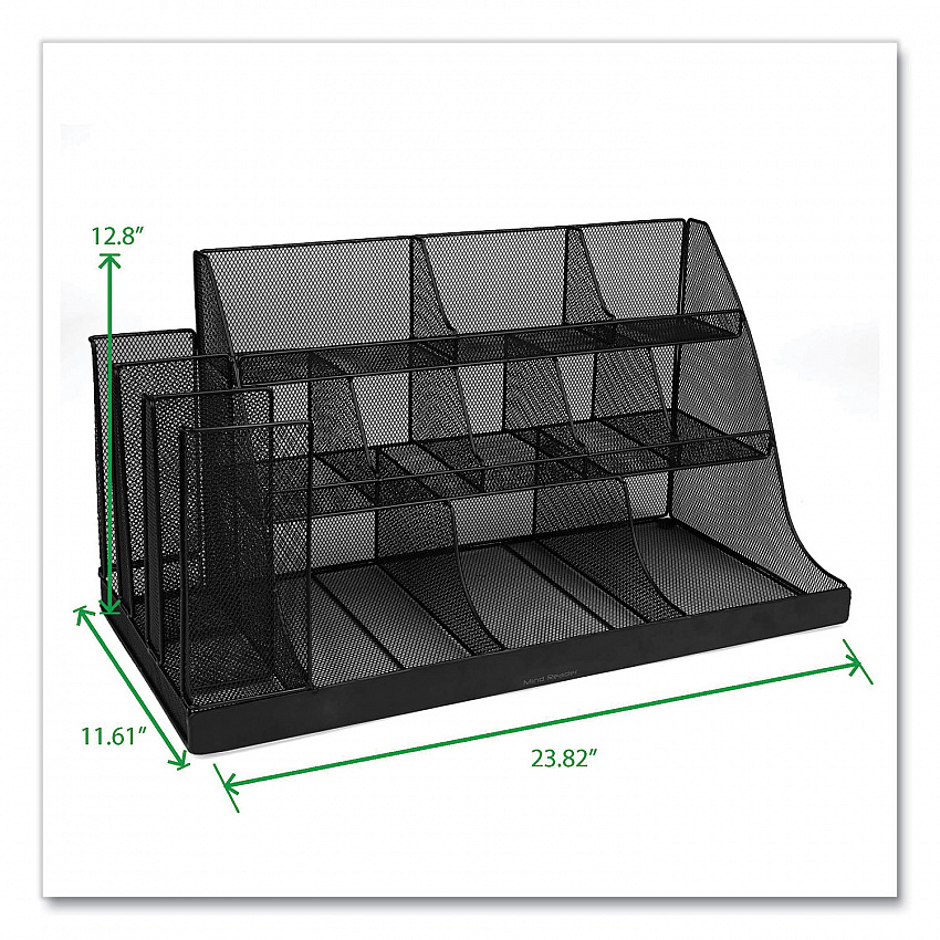 Network Collection 14-Compartment Coffee Cup and Condiment Countertop Organizer, 11.61 x 23.9 x 12.76, Black (CMG2MESHBLK)