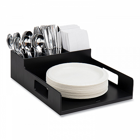 Network Collection Utensil, Napkin and Plate Countertop Organizer, 15.2 x 11.5 x 4.45, Plastic, Black (PSNAPUTBLK)