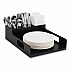 Network Collection Utensil, Napkin and Plate Countertop Organizer, 15.2 x 11.5 x 4.45, Plastic, Black (PSNAPUTBLK)