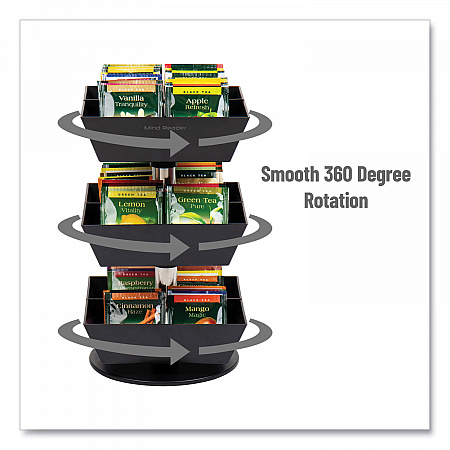 Anchor Collection 3-Tier 12-Compartment Tea and Condiment Carousel Countertop Organizer, 6.75 x 6.75 x 11.5, Black (TEASWIV3TBLK)