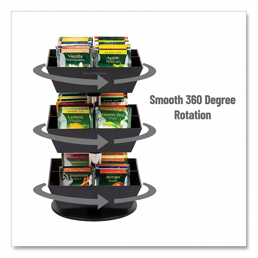 Anchor Collection 3-Tier 12-Compartment Tea and Condiment Carousel Countertop Organizer, 6.75 x 6.75 x 11.5, Black (TEASWIV3TBLK)