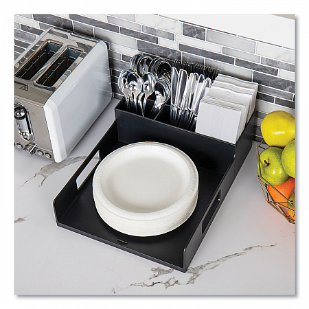 Network Collection Utensil, Napkin and Plate Countertop Organizer, 15.2 x 11.5 x 4.45, Plastic, Black (PSNAPUTBLK)