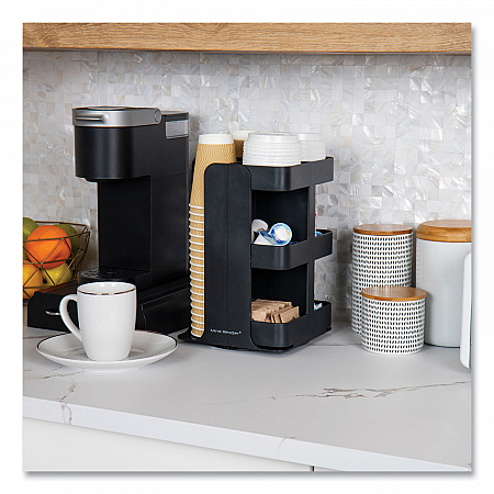 Anchor Collection 8-Compartment Coffee Cup, Lid, and Condiment Carousel Countertop Organizer, 8 x 8 x 12, Black (CUPOSPINBLK)