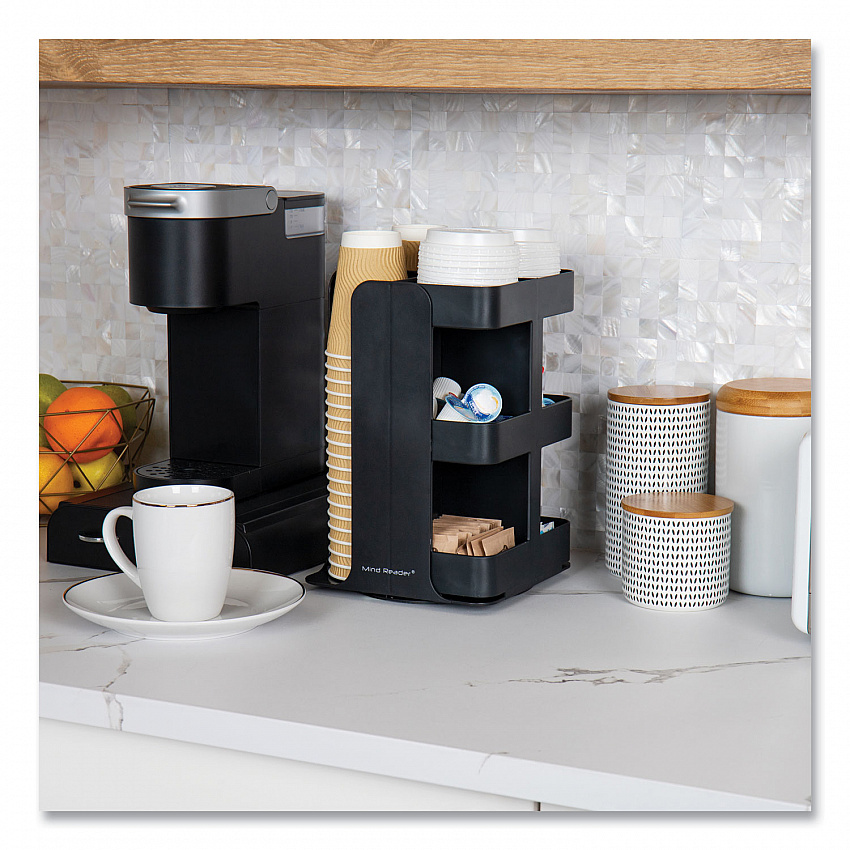 Anchor Collection 8-Compartment Coffee Cup, Lid, and Condiment Carousel Countertop Organizer, 8 x 8 x 12, Black (CUPOSPINBLK)