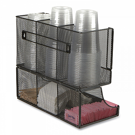 Network Collection 2-Tier 6-Compartment Coffee Cup and Condiment Countertop Organizer, 5 x 13 x 11.5, Black (UPMESHBLK)