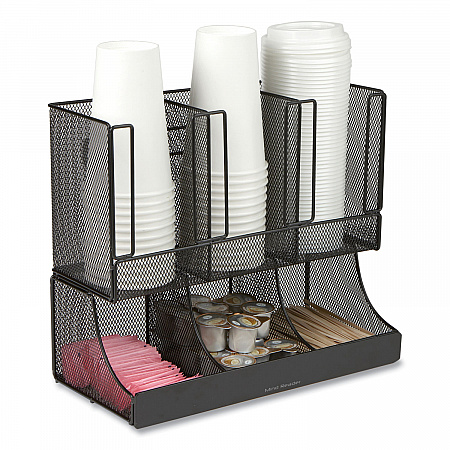 Network Collection 2-Tier 6-Compartment Coffee Cup and Condiment Countertop Organizer, 5 x 13 x 11.5, Black (UPMESHBLK)