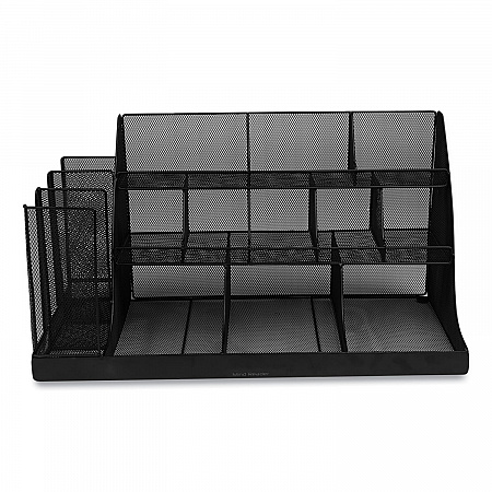 Network Collection 14-Compartment Coffee Cup and Condiment Countertop Organizer, 11.61 x 23.9 x 12.76, Black (CMG2MESHBLK)