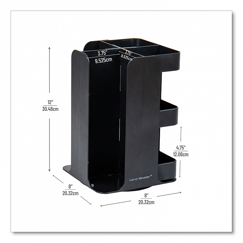 Anchor Collection 8-Compartment Coffee Cup, Lid, and Condiment Carousel Countertop Organizer, 8 x 8 x 12, Black (CUPOSPINBLK)