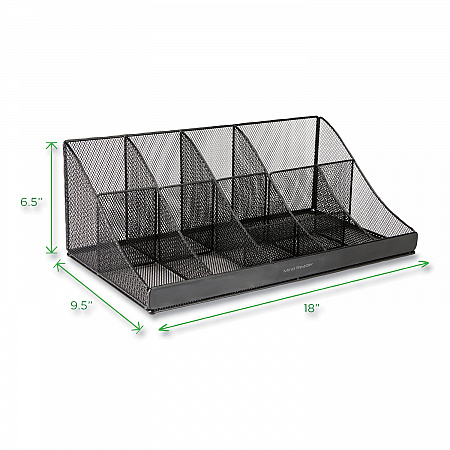 Network Collection 11-Compartment Coffee Cup and Condiment Countertop Organizer, 9.5 x 17.88 x 6.63, Black (COMORGMESHBL)