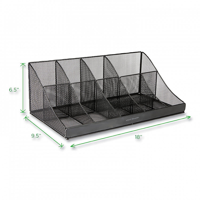 Network Collection 11-Compartment Coffee Cup and Condiment Countertop Organizer, 9.5 x 17.88 x 6.63, Black (COMORGMESHBL)