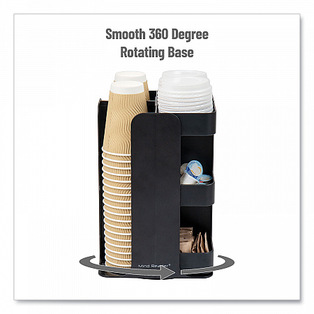 Anchor Collection 8-Compartment Coffee Cup, Lid, and Condiment Carousel Countertop Organizer, 8 x 8 x 12, Black (CUPOSPINBLK)