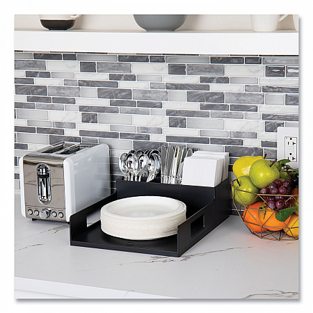 Network Collection Utensil, Napkin and Plate Countertop Organizer, 15.2 x 11.5 x 4.45, Plastic, Black (PSNAPUTBLK)