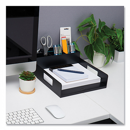 Network Collection Utensil, Napkin and Plate Countertop Organizer, 15.2 x 11.5 x 4.45, Plastic, Black (PSNAPUTBLK)