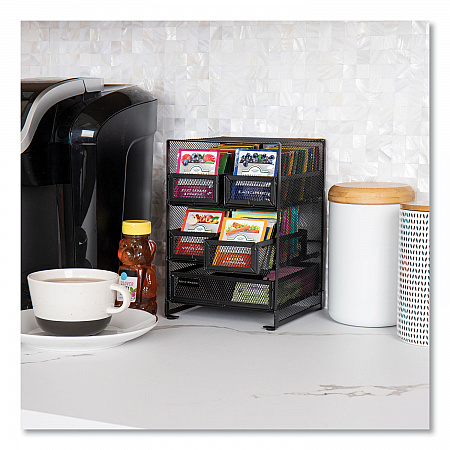 Network Collection 5-Compartment Tea Countertop Organizer, 6.75 x 7 x 10, Black (MMTDR5BLK)