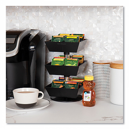 Anchor Collection 3-Tier 12-Compartment Tea and Condiment Carousel Countertop Organizer, 6.75 x 6.75 x 11.5, Black (TEASWIV3TBLK)