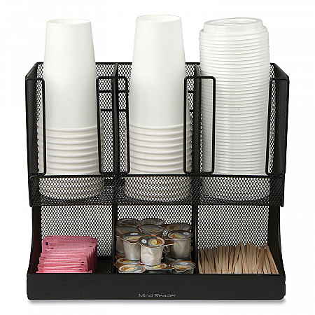Network Collection 2-Tier 6-Compartment Coffee Cup and Condiment Countertop Organizer, 5 x 13 x 11.5, Black (UPMESHBLK)